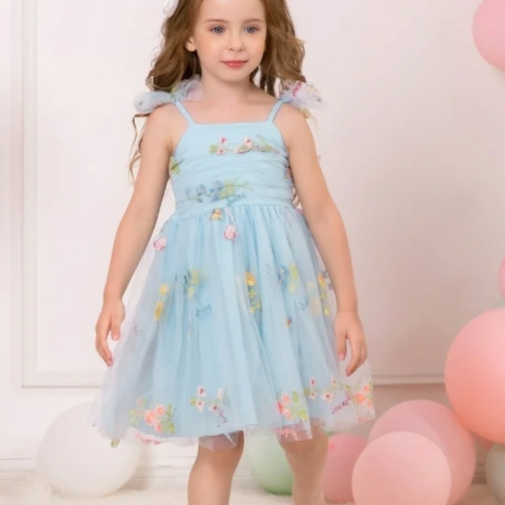 Girls Light Aqua Blue Sundress with Ruffled Trim Sz 90 (18-24months)